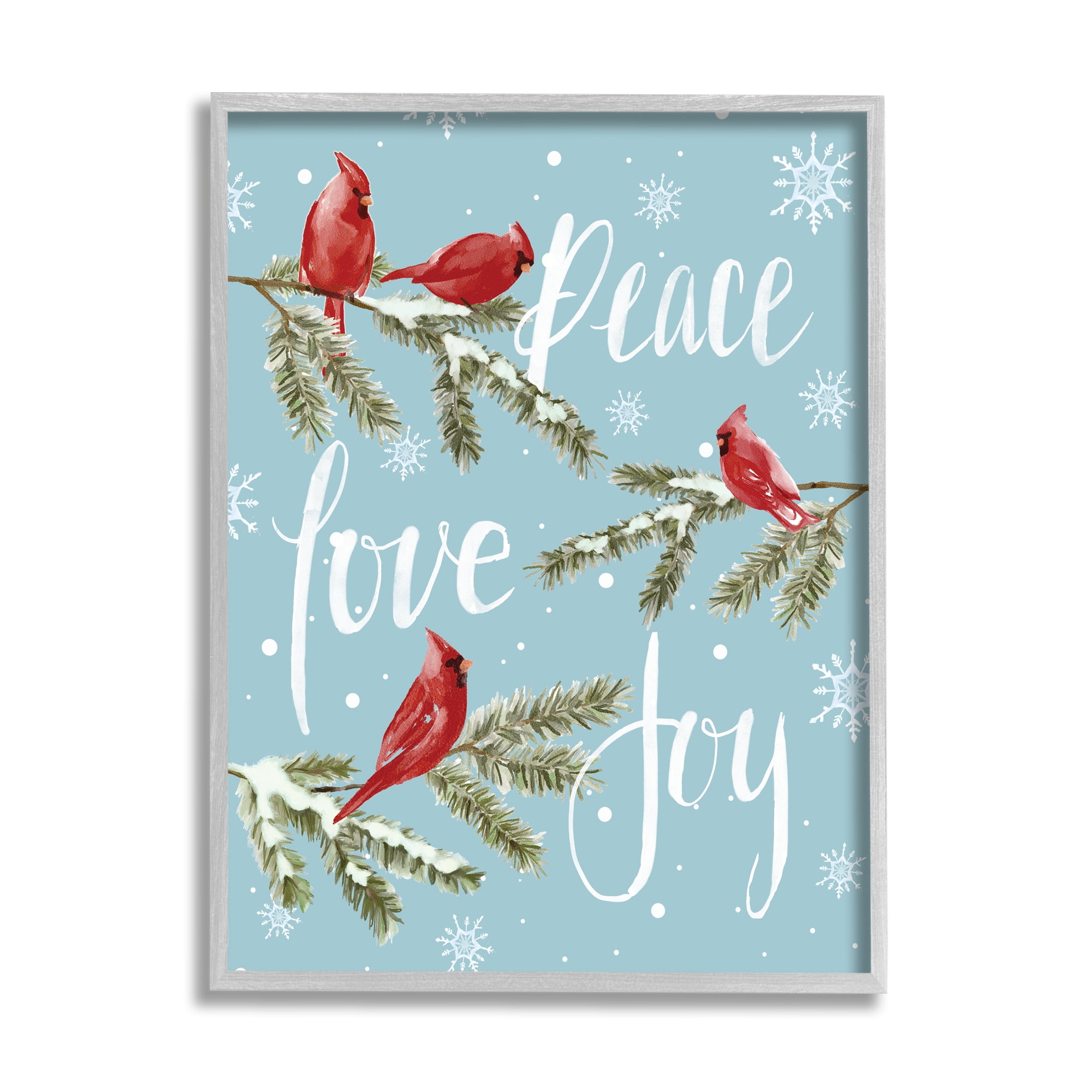 Stupell Industries Winter Cardinals Perched Holiday Painting Gray Framed Art Print Wall Art, 16 x 20