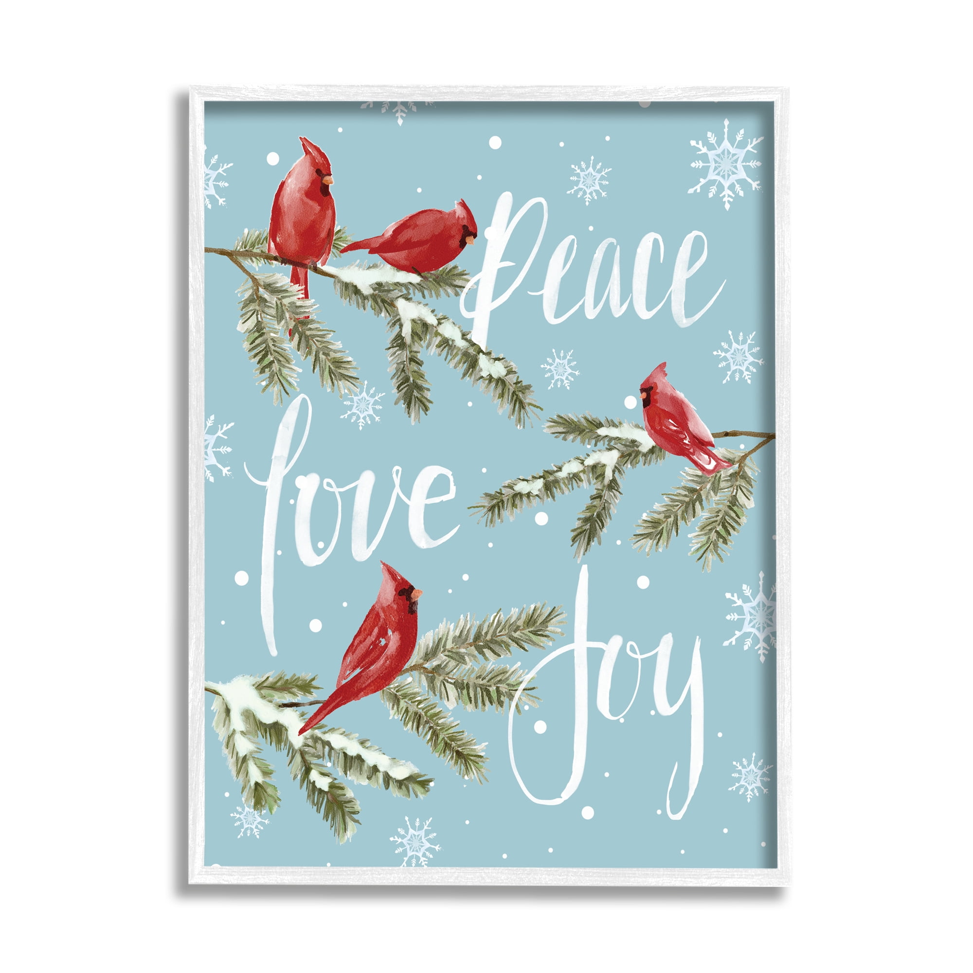 Stupell Industries Winter Cardinals Perched Holiday Painting White Framed Art Print Wall Art, 11 x 14