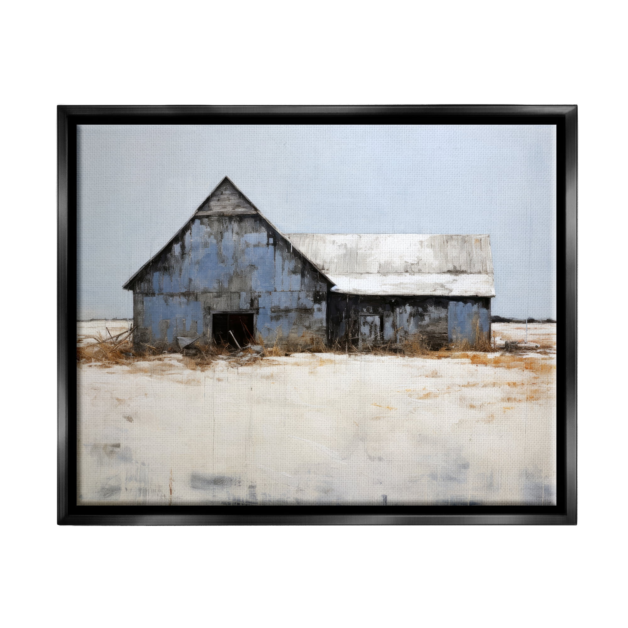 Stupell Industries Winter Country Barn Landscape Painting Black Floater Framed Canvas Art Print Wall Art, 21 x 17