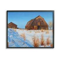 Stupell Industries Winter Country Barn Landscape Painting Black Framed Art Print Wall Art, 14 x 11