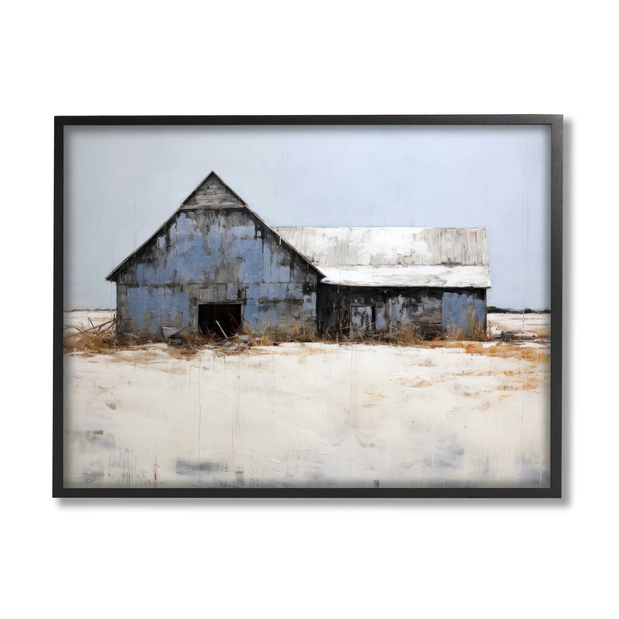 Stupell Industries Winter Country Barn Landscape Painting Black Framed Art Print Wall Art, 30 x 24