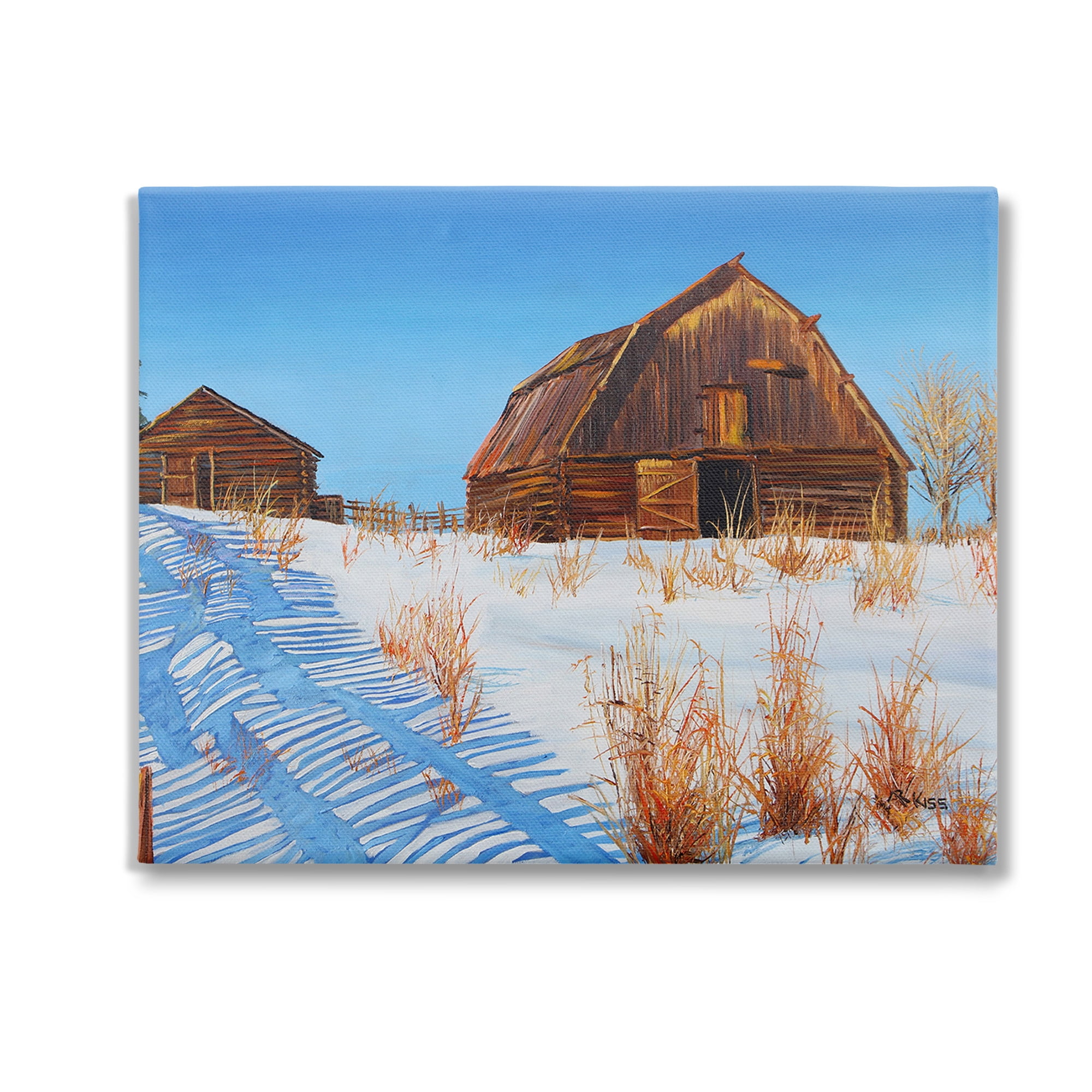 Stupell Industries Winter Country Barn Landscape Painting Gallery Wrapped Canvas Art Print Wall Art, 30 x 24
