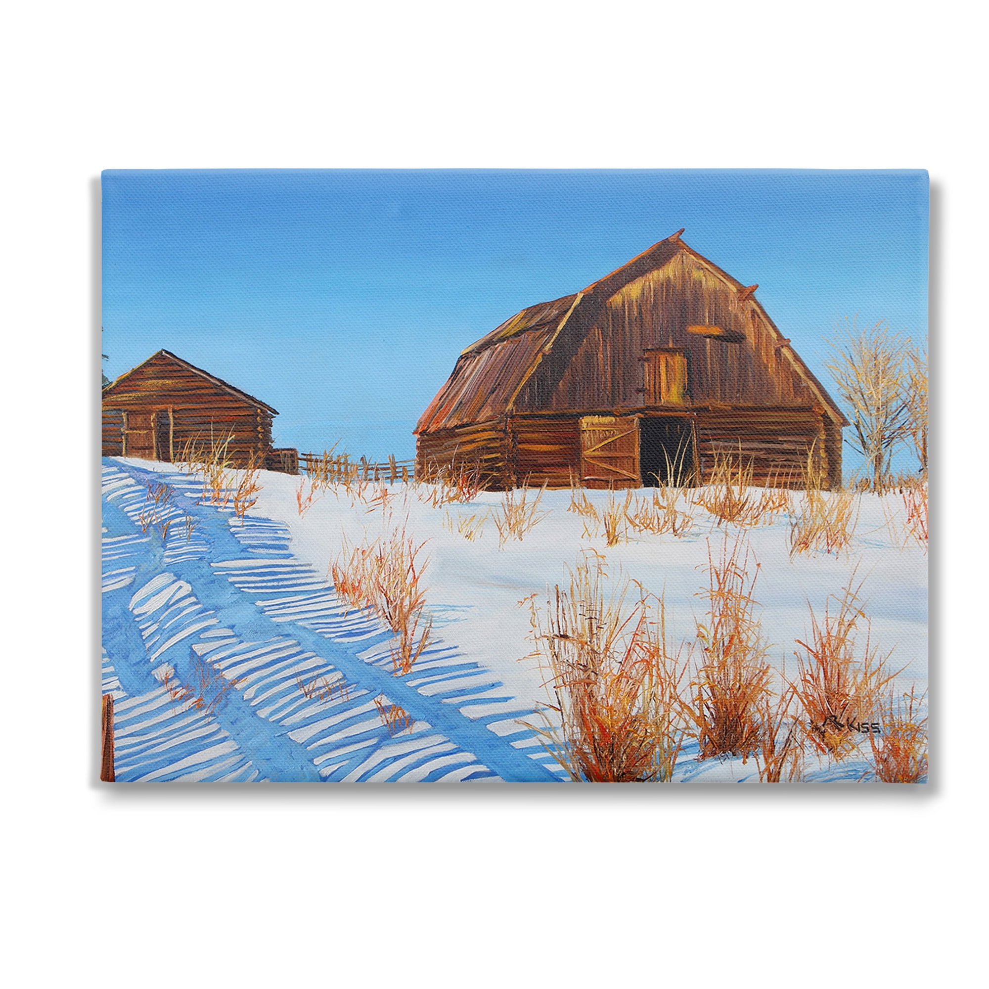 Stupell Industries Winter Country Barn Landscape Painting Gallery Wrapped Canvas Art Print Wall Art, 48 x 36