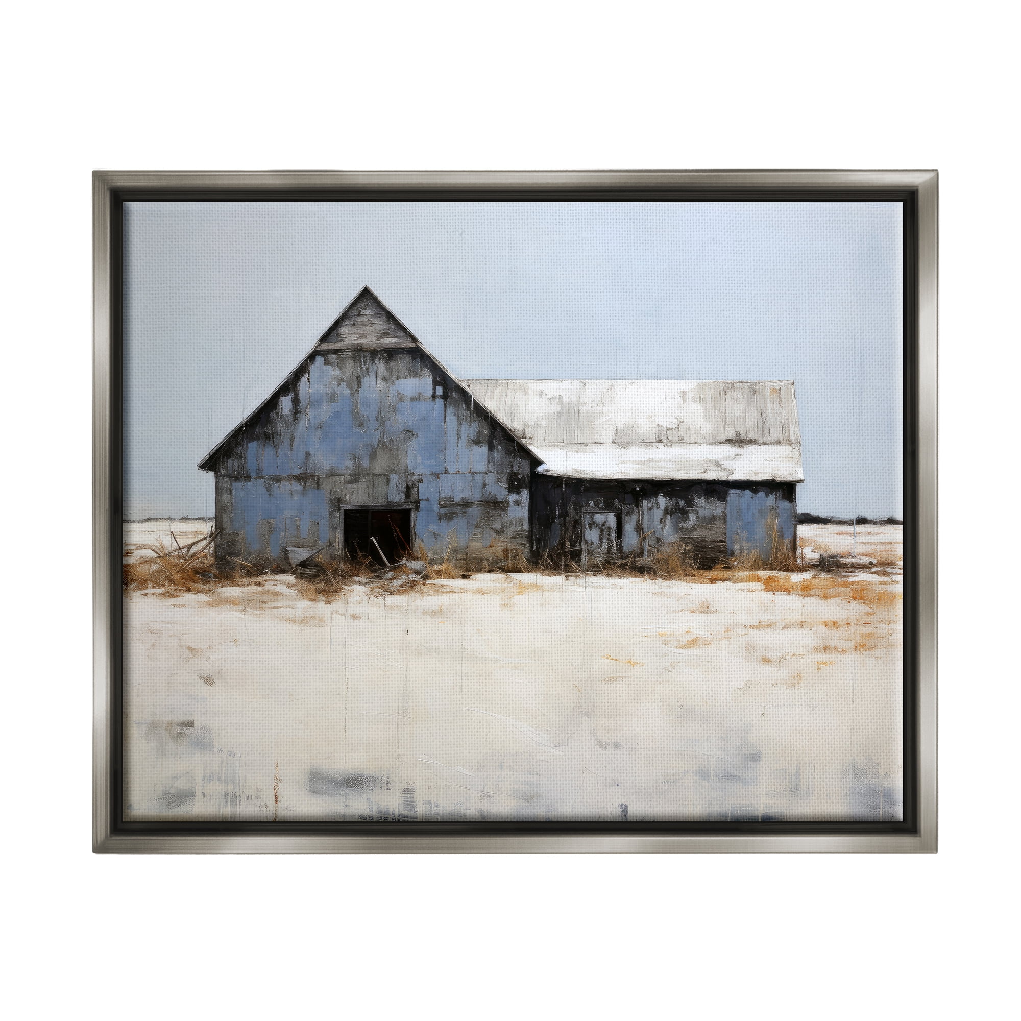 Stupell Industries Winter Country Barn Landscape Painting Gray Floater Framed Canvas Art Print Wall Art, 21 x 17