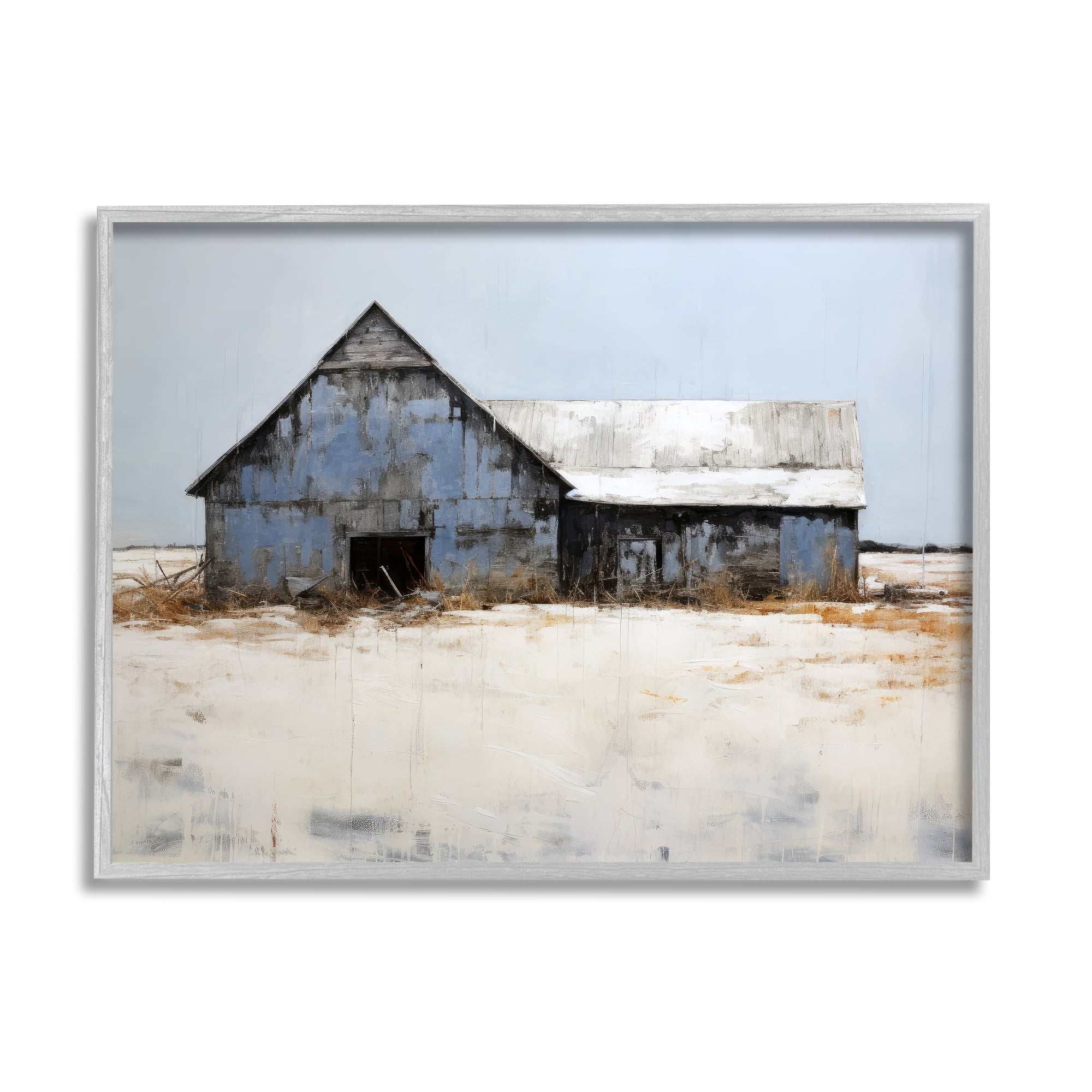 Stupell Industries Winter Country Barn Landscape Painting Gray Framed Art Print Wall Art, 30 x 24