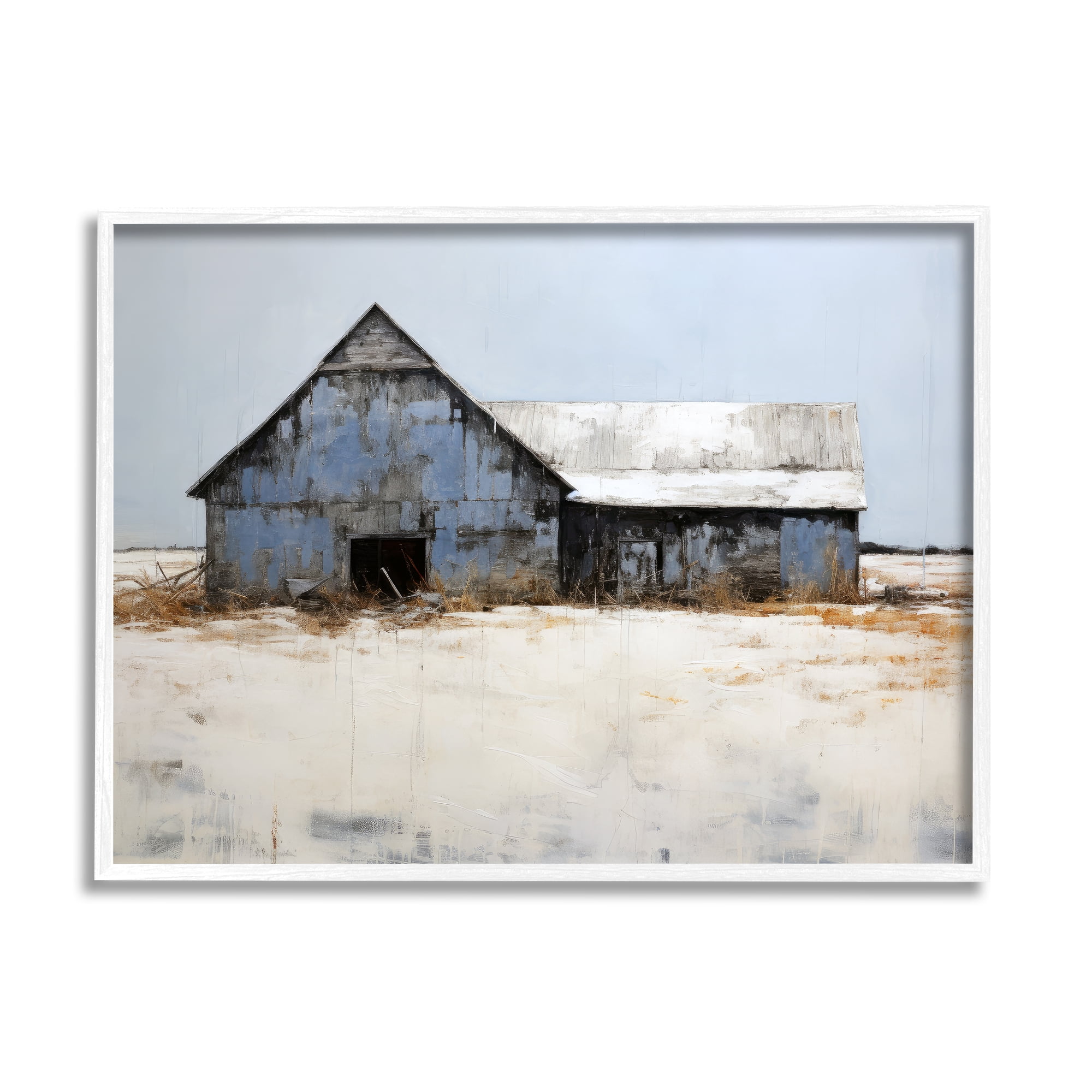 Stupell Industries Winter Country Barn Landscape Painting White Framed Art Print Wall Art, 14 x 11