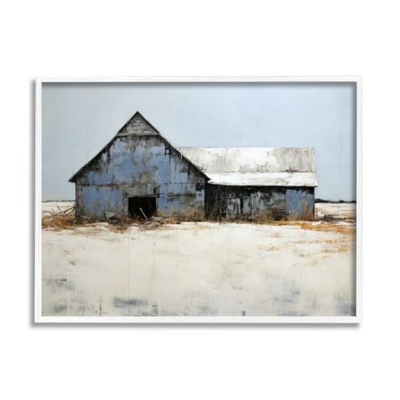 Stupell Industries Winter Country Barn Landscape Painting White Framed Art Print Wall Art, 20 x 16