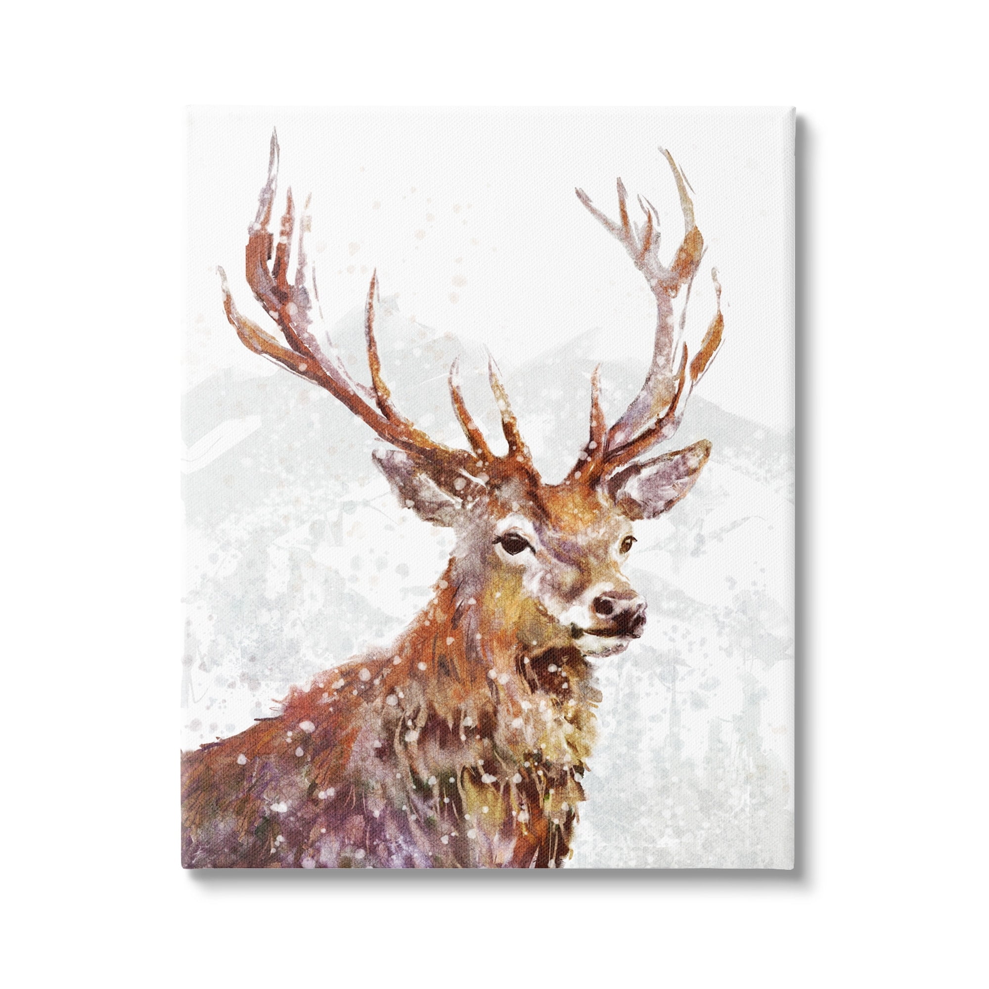 Stupell Industries Winter Deer Mountain Snowfall Holiday Painting Gallery Wrapped Canvas Print Wall Art
