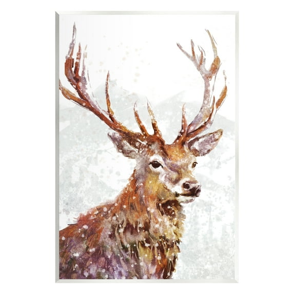 Stupell Industries Winter Deer Mountain Snowfall Holiday Painting Unframed Art Print Wall Art