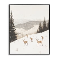Stupell Industries Winter Deer Mountain View Landscape & Nature Painting Black Framed Art Print Wall Art, 11 x 14