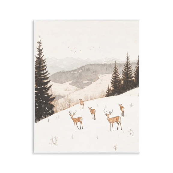 Stupell Industries Winter Deer Mountain View Landscape & Nature Painting Unframed Art Print Wall Art, 11 x 14