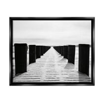 Stupell Industries Winter Dock Snowy Beach Photograph Jet Black Floating Framed Canvas Print Wall Art, Design by Aledanda