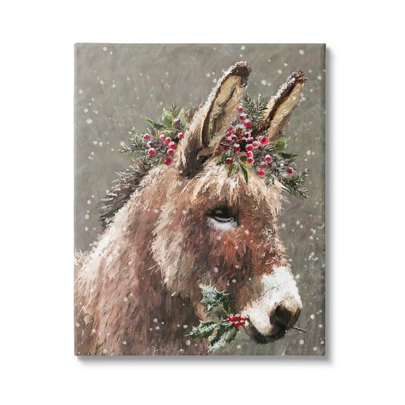 Stupell Industries Winter Donkey Snow Falling Holiday Painting Gallery Wrapped Canvas Print Wall Art