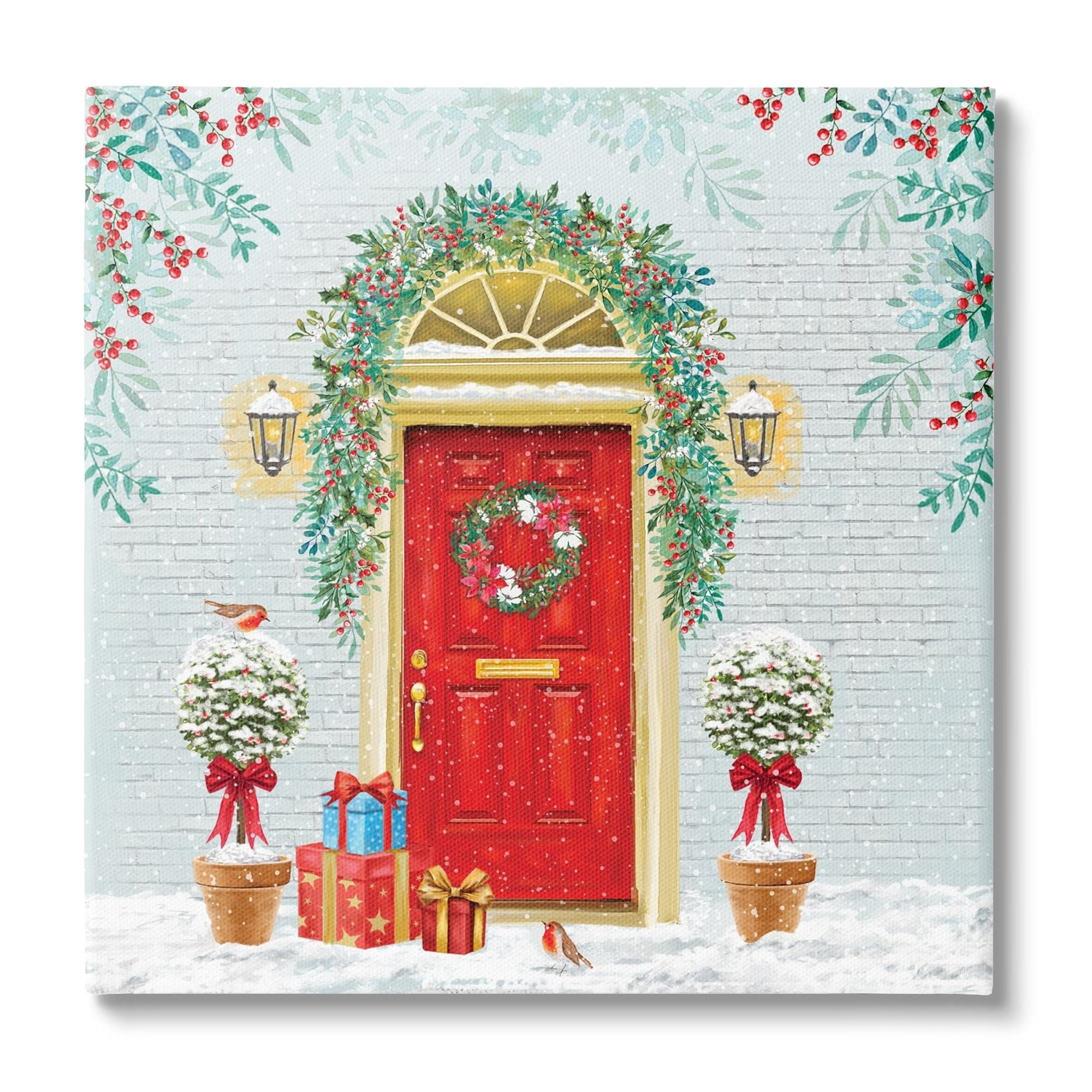 Stupell Industries Winter Doorway Christmas Gifts Holiday Painting Gallery Wrapped Canvas Print Wall Art