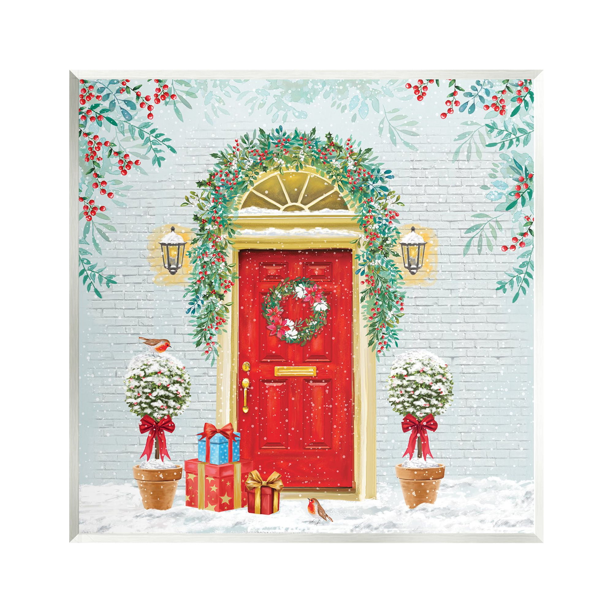 Stupell Industries Winter Doorway Christmas Gifts Holiday Painting Unframed Art Print Wall Art