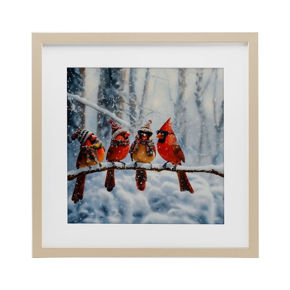Stupell Industries Winter Dressed Cardinals Birch Framed Print Under Glass design by Jim Baldwin, 16 x 16