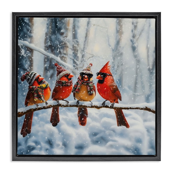 Stupell Industries Winter Dressed Cardinals Black Framed Floater Canvas Wall Art design by Jim Baldwin, 18 x 18