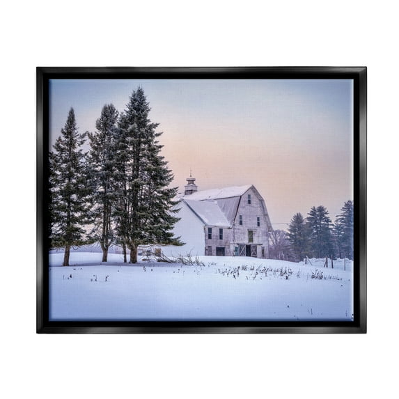 Stupell Industries Winter Farm Landscape Nature Photography Black Floater Framed Art Print Wall Art, 21 x 17