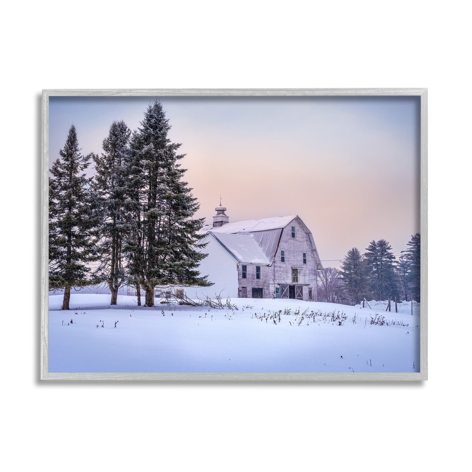 Stupell Industries Winter Farm Landscape Nature Photography Gray Framed Art Print Wall Art, 14 x 11