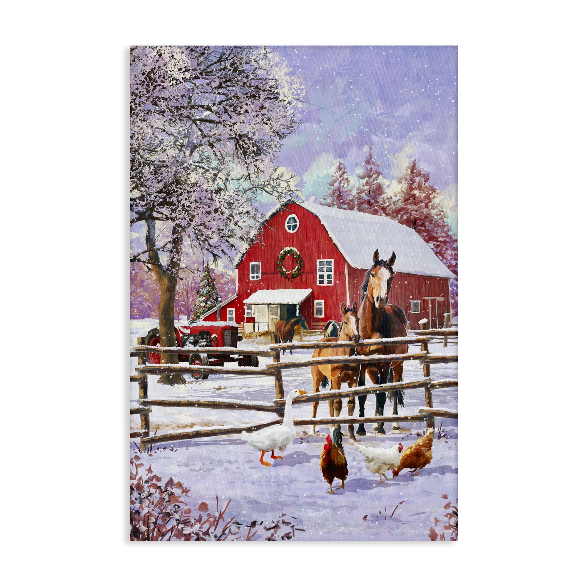 Stupell Industries Winter Farm Scene Holiday Painting Gallery Wrapped Canvas Art Print Wall Art, 24 x 36