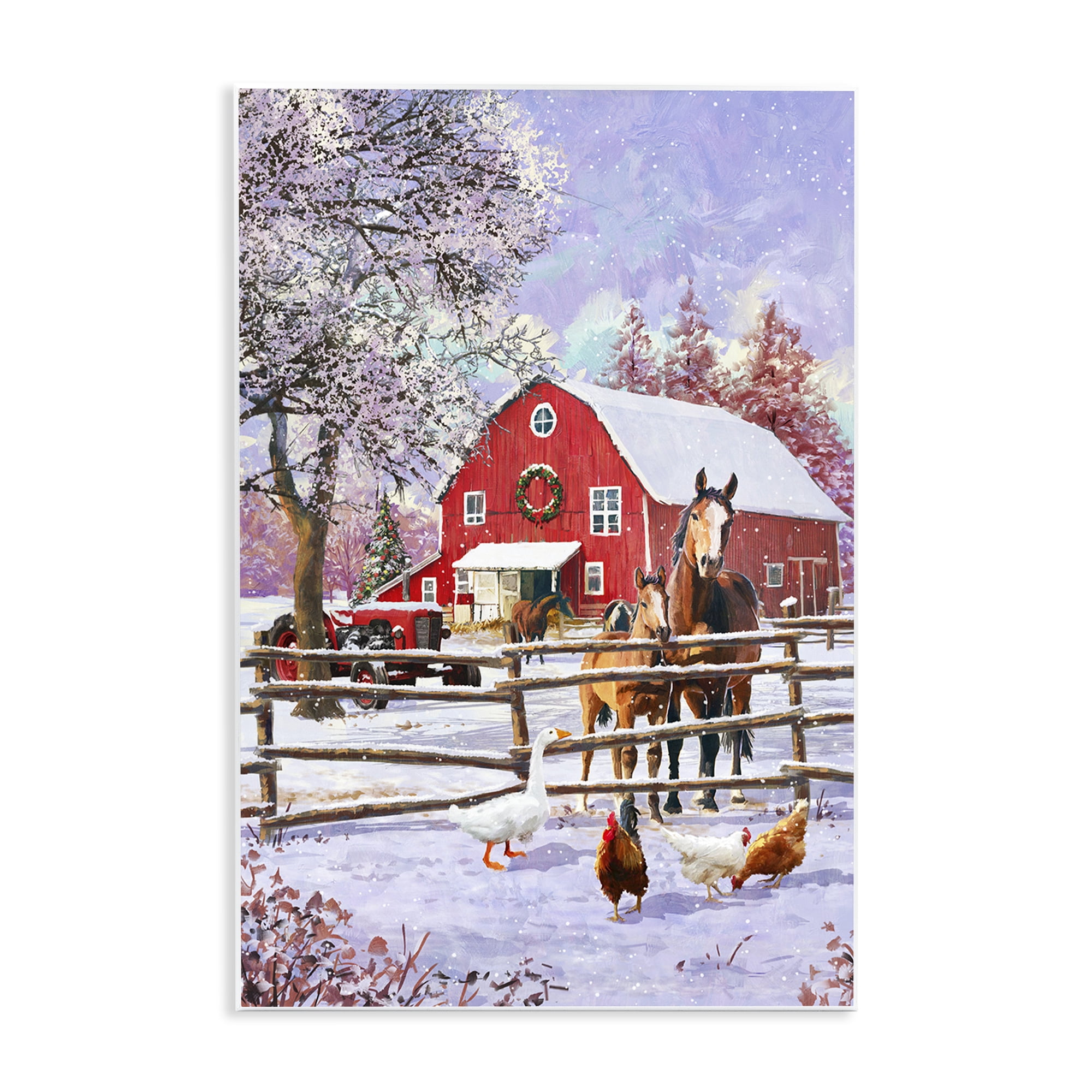 絵画 winter staple Stupell Industries Winter Farm Scene Holiday Painting Unframed Art