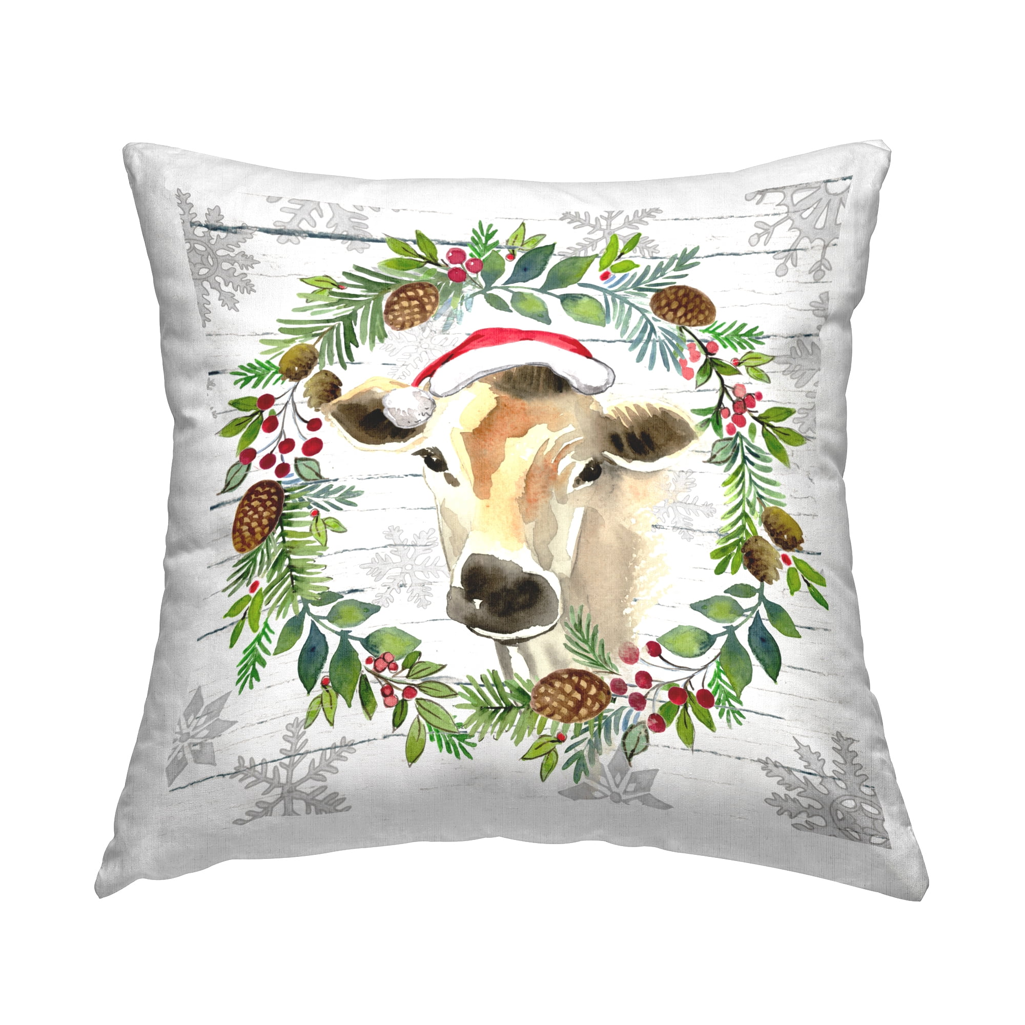 Stupell Industries Winter Farmhouse Cow Wreath Decorative Printed Throw Pillow, 18 x 18