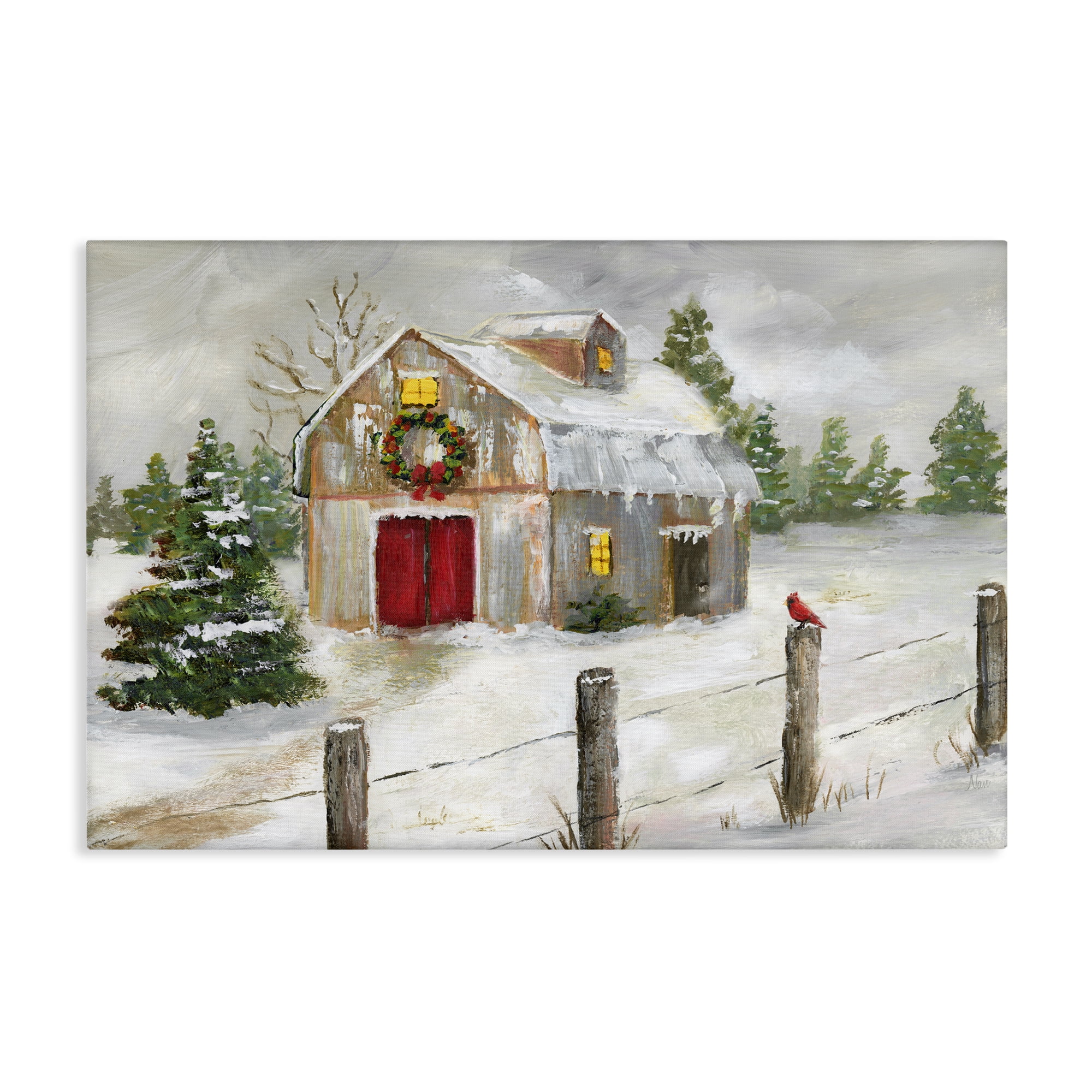 絵画 winter staple Stupell Industries Winter Farmhouse Scene Holiday Painting Gallery