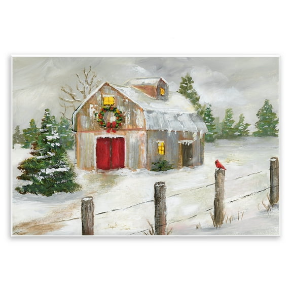 Stupell Industries Winter Farmhouse Scene Holiday Painting Unframed Art Prints Wall Art, 15 x 10