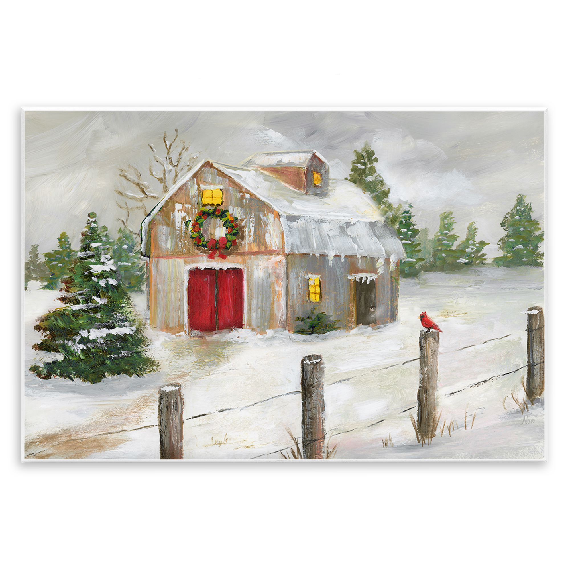 Stupell Industries Winter Farmhouse Scene Holiday Painting Unframed Art Prints Wall Art, 19 x 13
