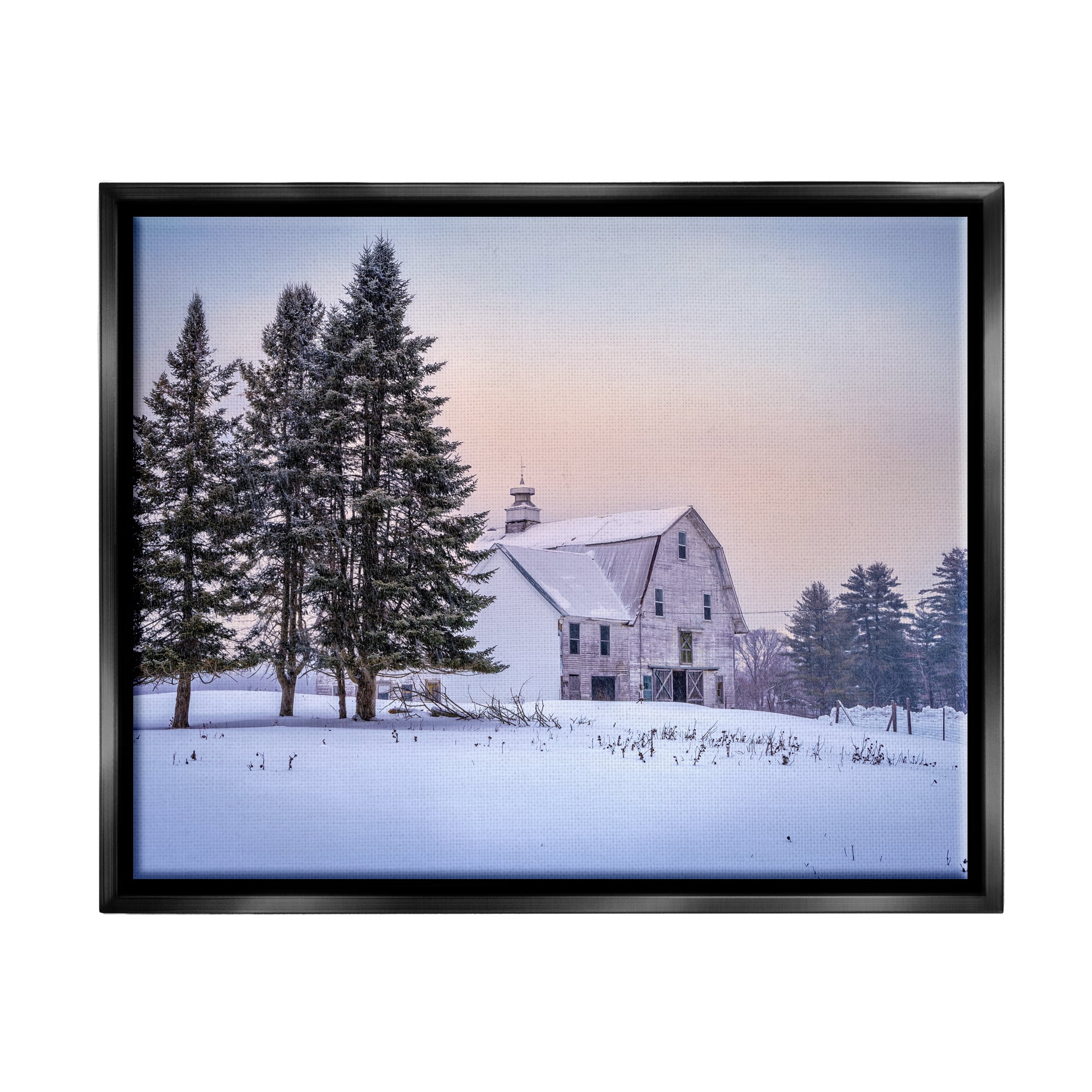 Stupell Industries Winter Farmhouse Snow Landscape Landscape Photography Black Floater Framed Art Print Wall Art
