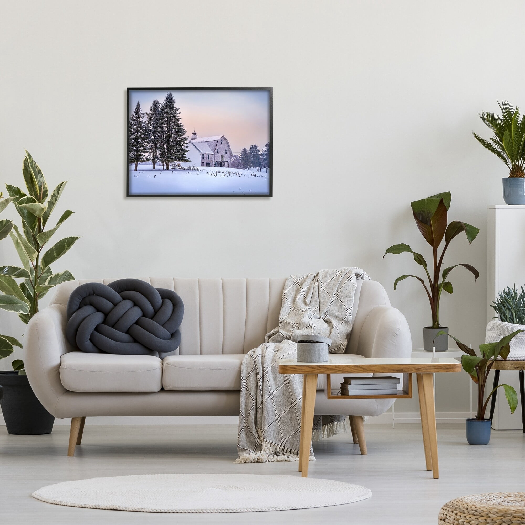 Stupell Industries Winter Farmhouse Snow Landscape Landscape Photography Black Framed Art Print Wall Art
