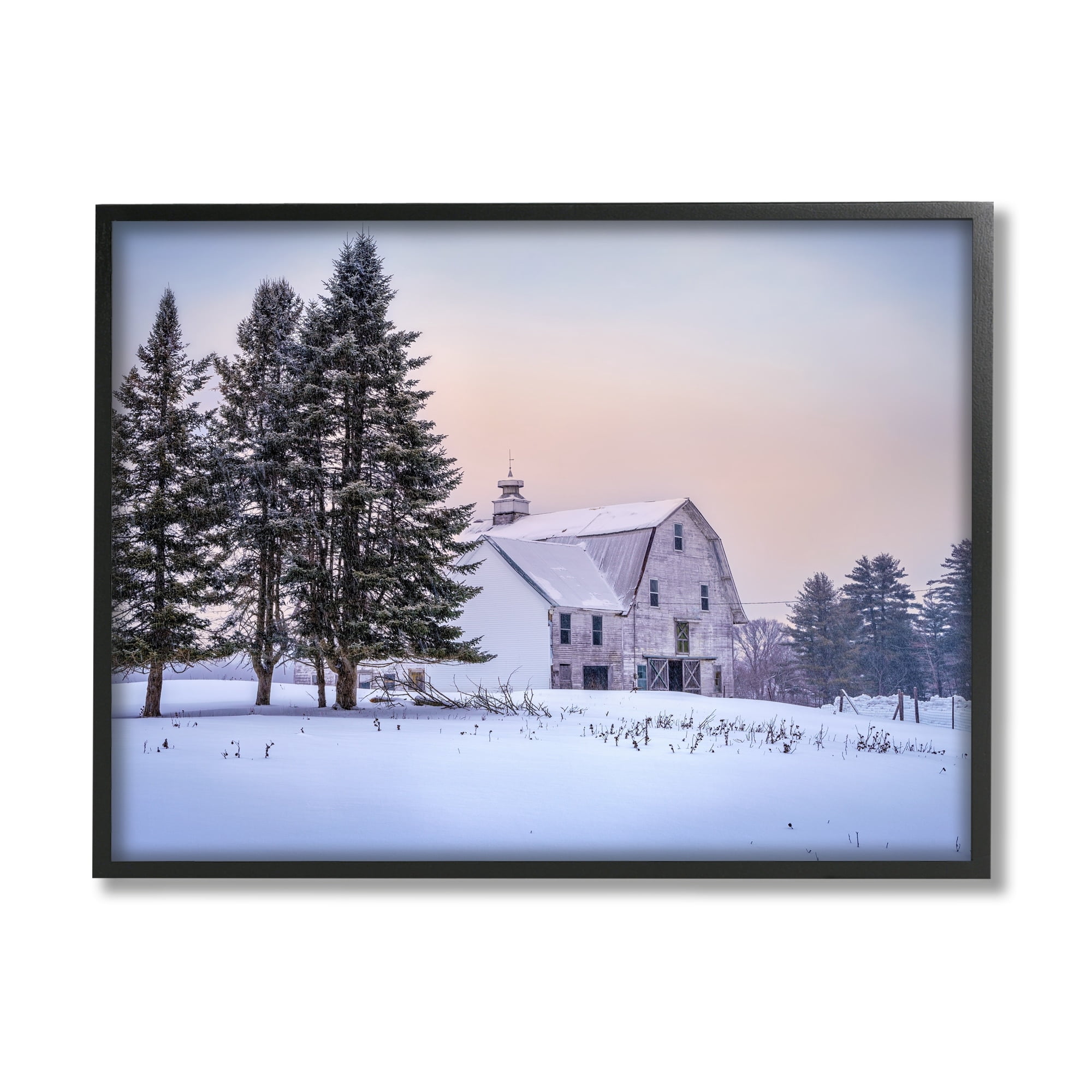 Stupell Industries Winter Farmhouse Snow Landscape Landscape Photography Black Framed Art Print Wall Art