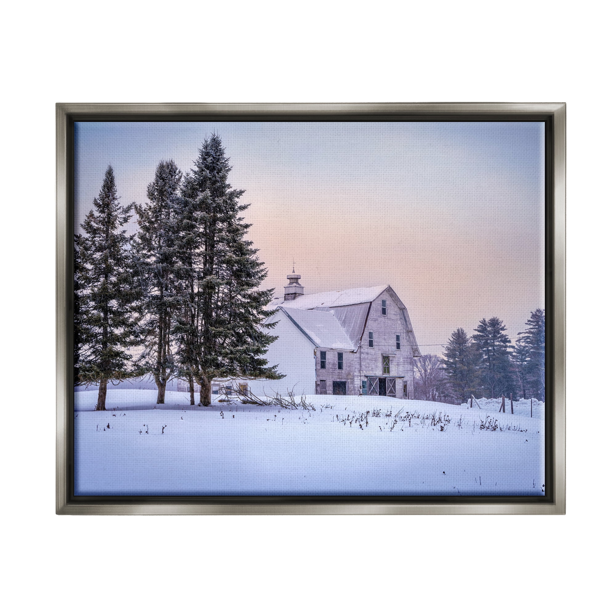 Stupell Industries Winter Farmhouse Snow Landscape Landscape Photography Gray Floater Framed Art Print Wall Art