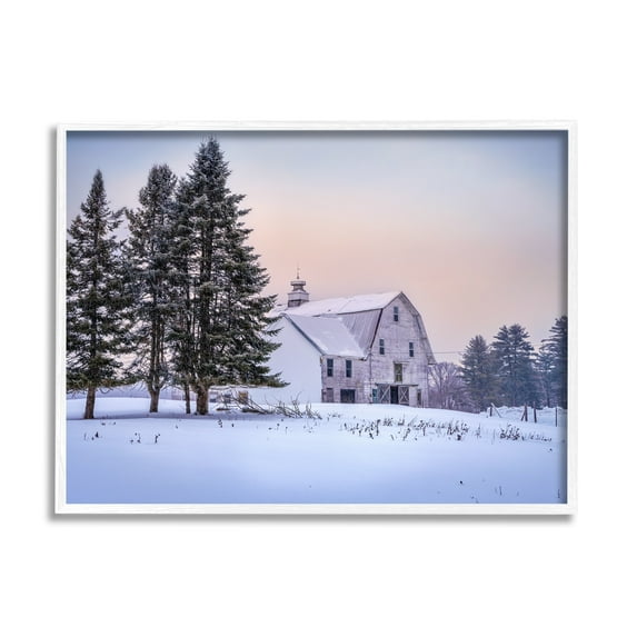 Stupell Industries Winter Farmhouse Snow Landscape Landscape Photography White Framed Art Print Wall Art