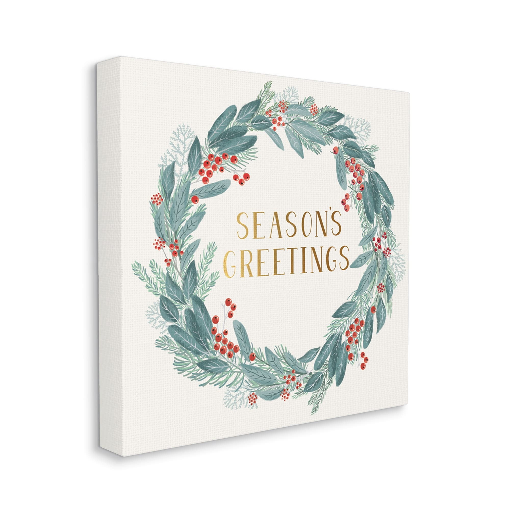 Season's Greetings Red Holly Wreath Canvas Wall Art, 36 x 36