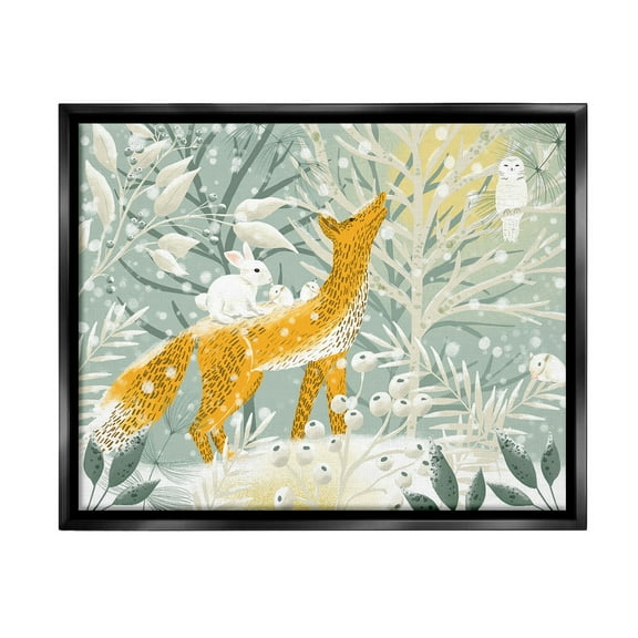 Stupell Industries Winter Forest Animals Animals & Insects Painting Black Floater Framed Canvas Art Print Wall Art, 21 x 17