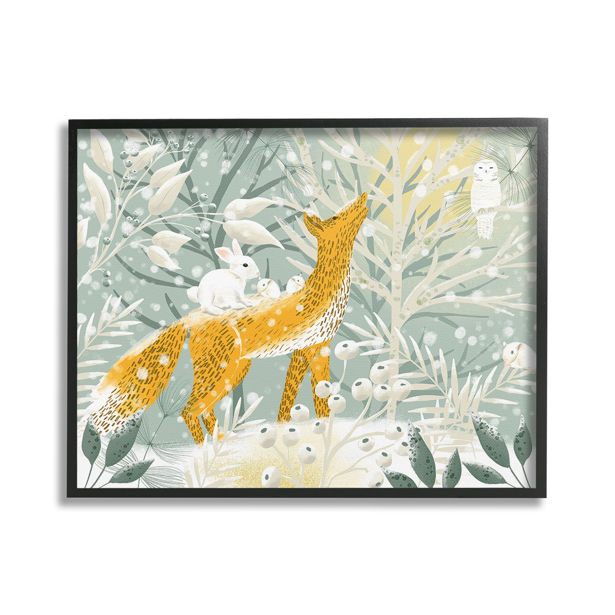 Stupell Industries Winter Forest Animals Animals & Insects Painting Black Framed Art Print Wall Art, 30 x 24