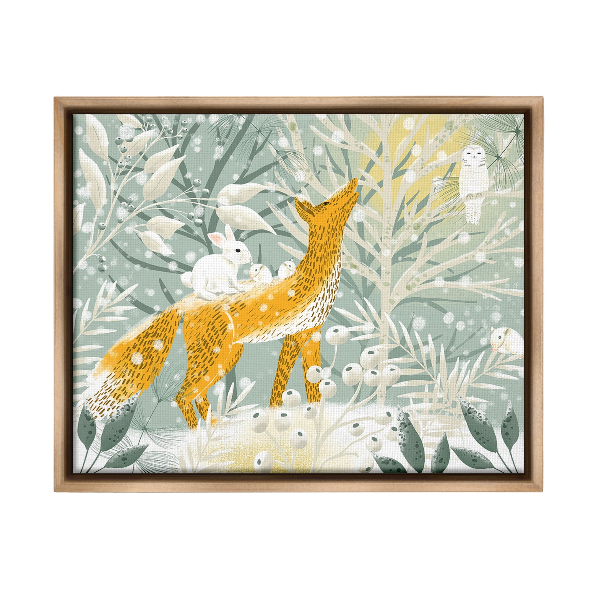 Stupell Industries Winter Forest Animals Animals & Insects Painting Brown Floater Framed Canvas Art Print Wall Art, 21 x 17