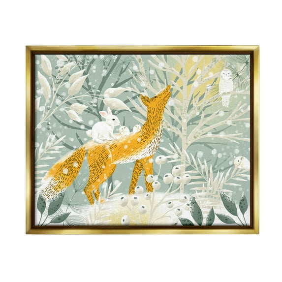 Stupell Industries Winter Forest Animals Animals & Insects Painting Gold Floater Framed Canvas Art Print Wall Art, 31 x 25
