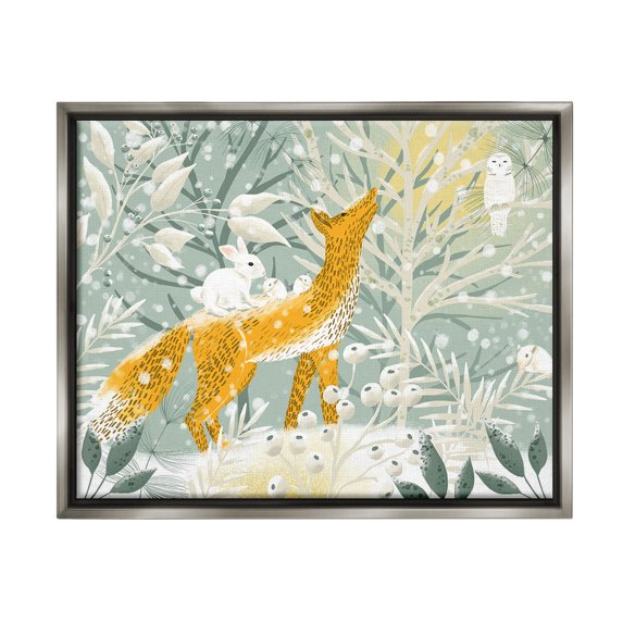 Stupell Industries Winter Forest Animals Animals & Insects Painting Gray Floater Framed Canvas Art Print Wall Art, 31 x 25