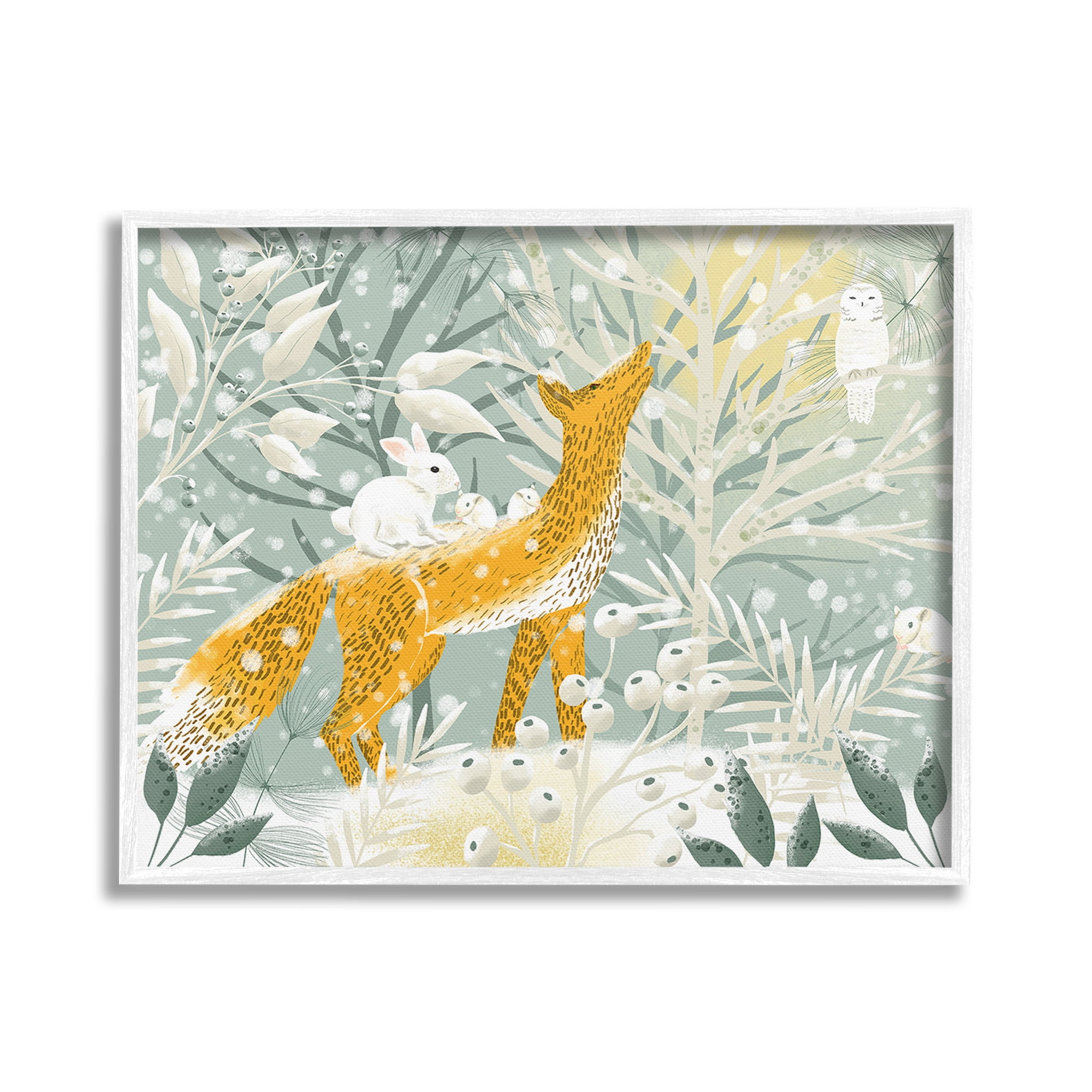 Stupell Industries Winter Forest Animals Animals & Insects Painting White Framed Art Print Wall Art, 20 x 16