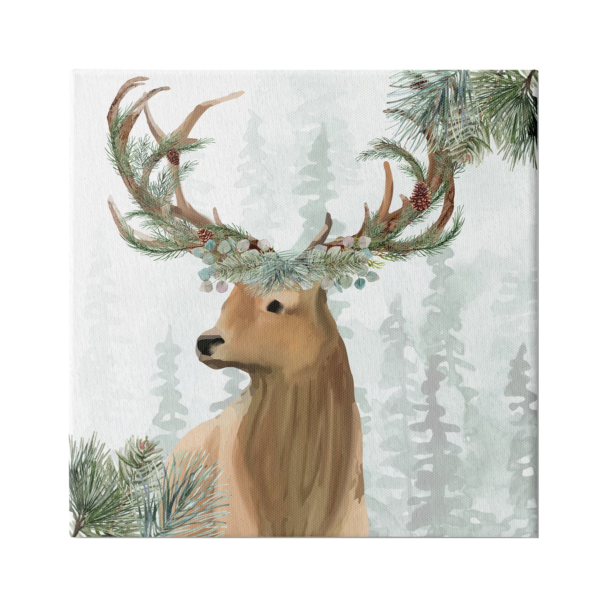 Stupell Industries Winter Forest Elk Festive Pine Antlers Woodland Trees, 36 x 36,Design by Kim Allen