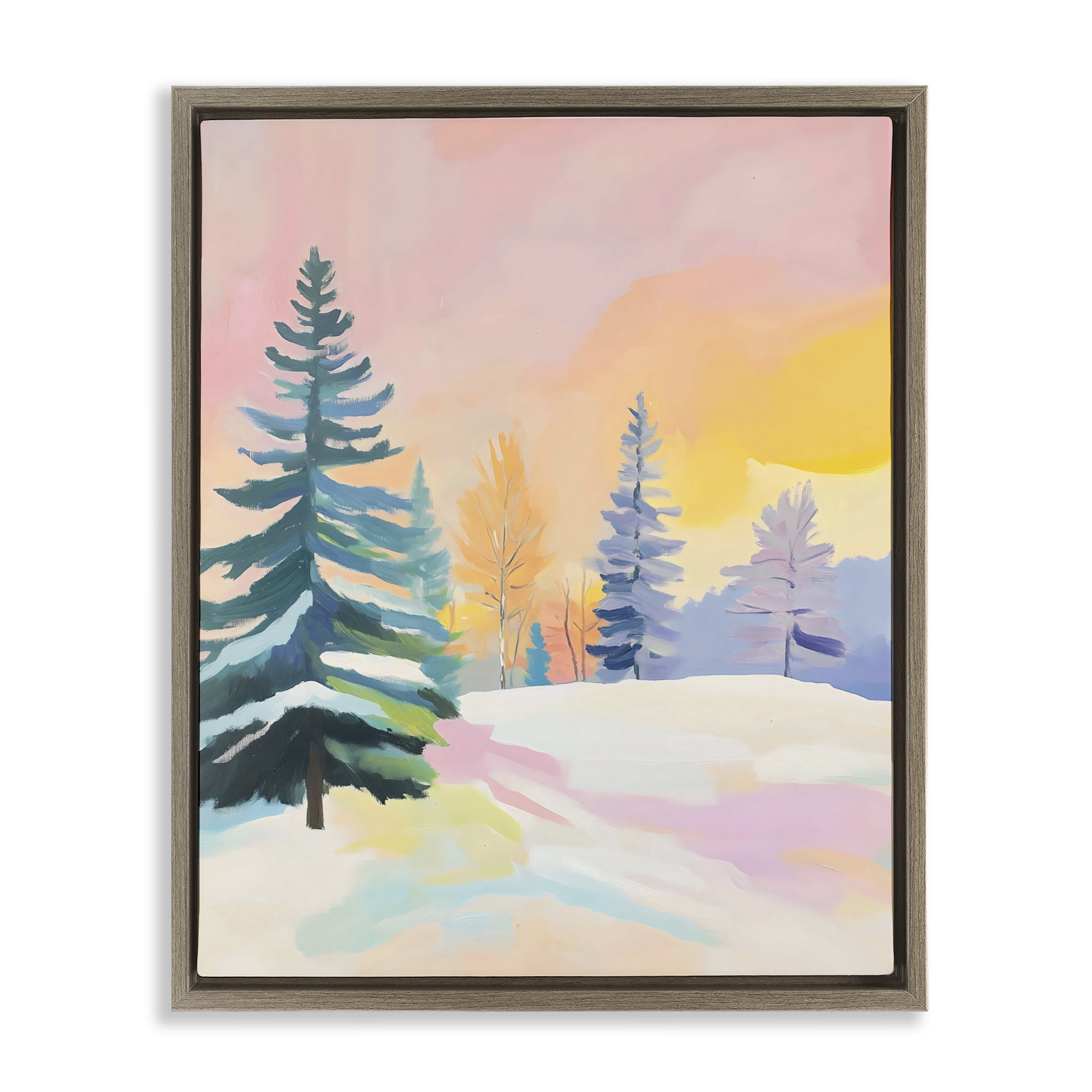 Stupell Industries Winter Forest Snowscape in Pastels Brown Framed Floater Canvas Wall Art, design by The Prints Vibe