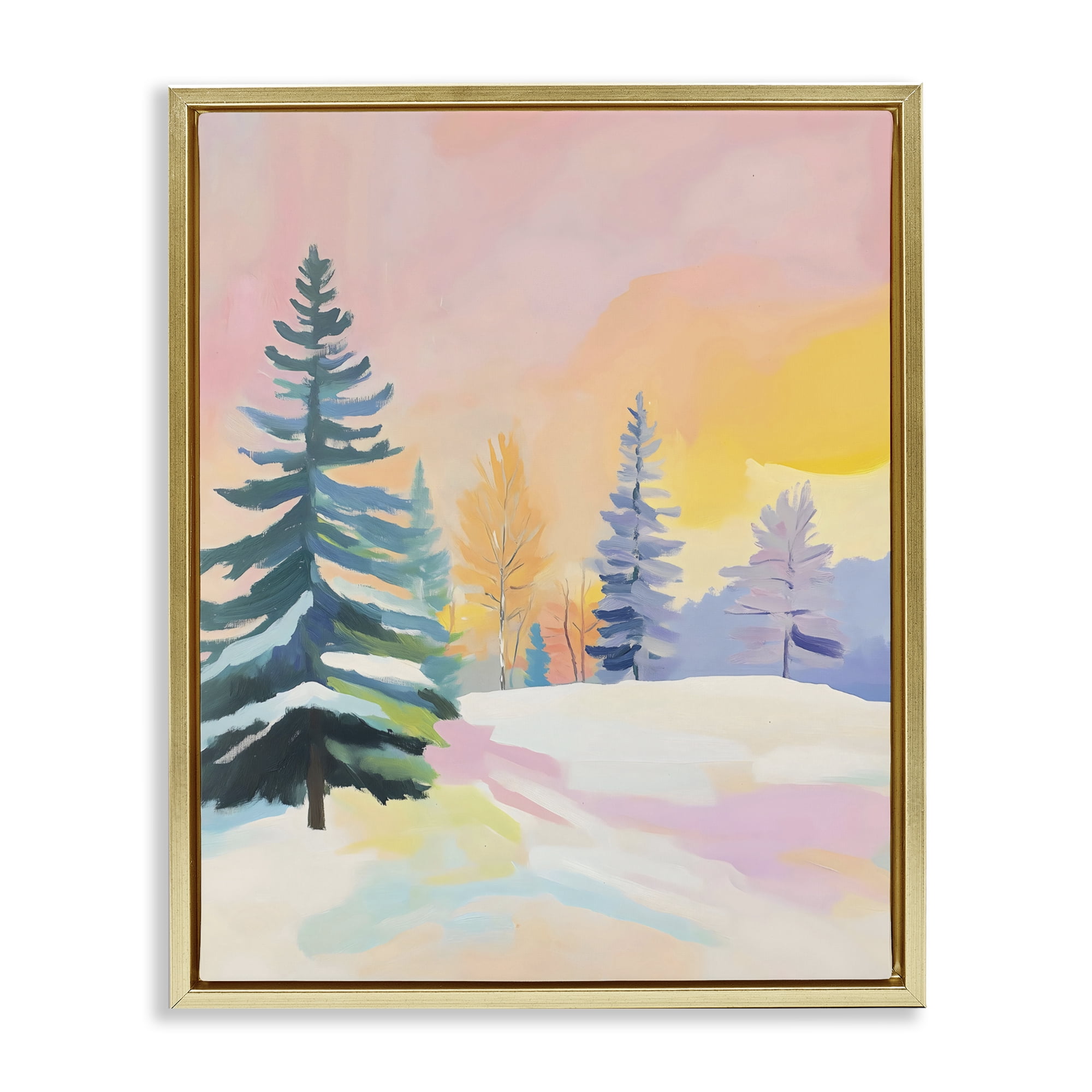 Stupell Industries Winter Forest Snowscape in Pastels Gold Framed Floater Canvas Wall Art, design by The Prints Vibe