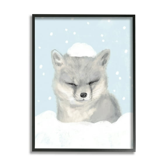 Stupell Industries Winter Fox Falling Snow Adorable Forest Animal Animals & Insects Painting Black Framed Art Print Wall Art, 16 x 20