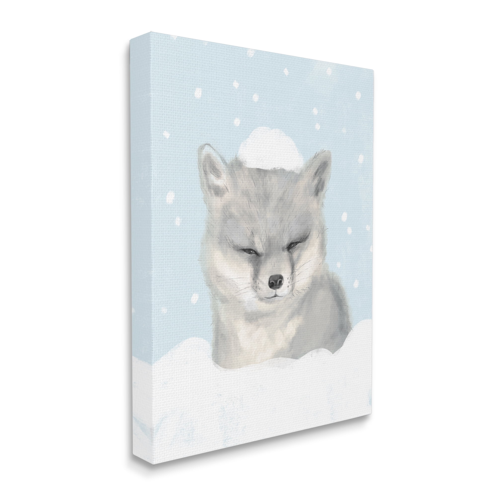 Stupell Industries Winter Fox Falling Snow Adorable Forest Animal Animals & Insects Painting Gallery Wrapped Canvas Print Wall Art, 36 x 48