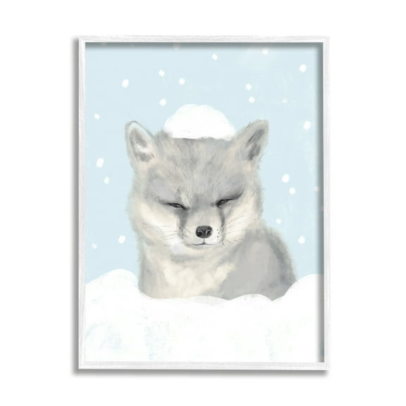 Stupell Industries Winter Fox Falling Snow Adorable Forest Animal Modern Painting White framed Art Print Wall Art, 11 x 14, Design by Daphne Polselli