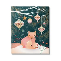 Stupell Industries Winter Foxes Beneath Tree Holiday Painting Gallery Wrapped Art Print Wall Art, 16 x 20