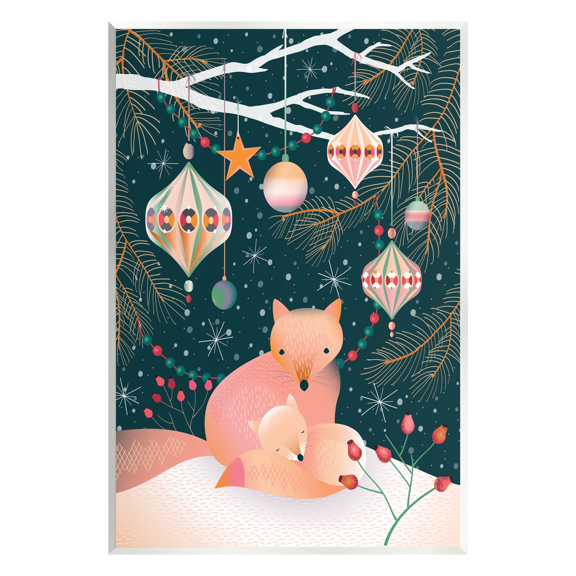 Stupell Industries Winter Foxes Beneath Tree Holiday Painting Unframed Art Print Wall Art, 13 x 19