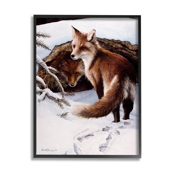 Stupell Industries Winter Foxes Wildlife Scene Animals & Insects Painting Black Framed Art Print Wall Art, 11 x 14